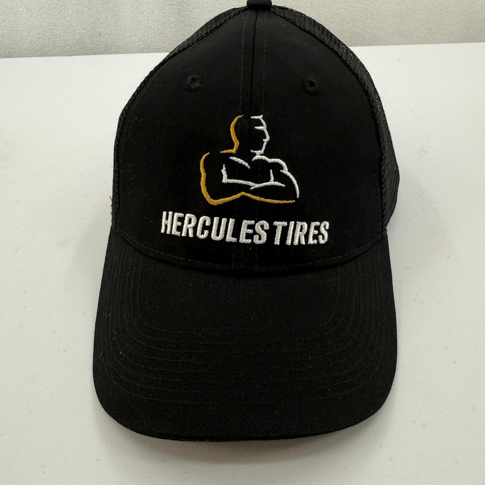 Hercules Tires Trucker Hat Mens OSFA Black Mesh Snapback Dad Cap
